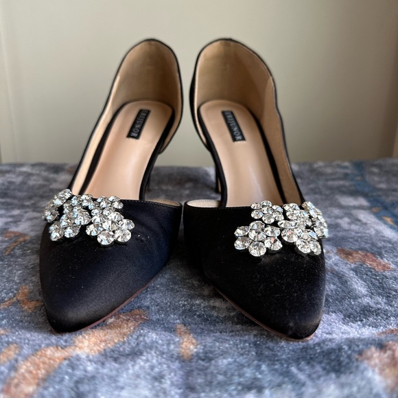 Erijunor Black Satin Embellished D’Orsay Heels - Picture 1 of 3